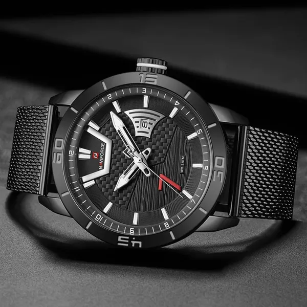NAVIFORCE NF9155A Stainless Steel Date Function Luxury Men's Watch – Dial Color: Black, Strap Color: Black – View 4