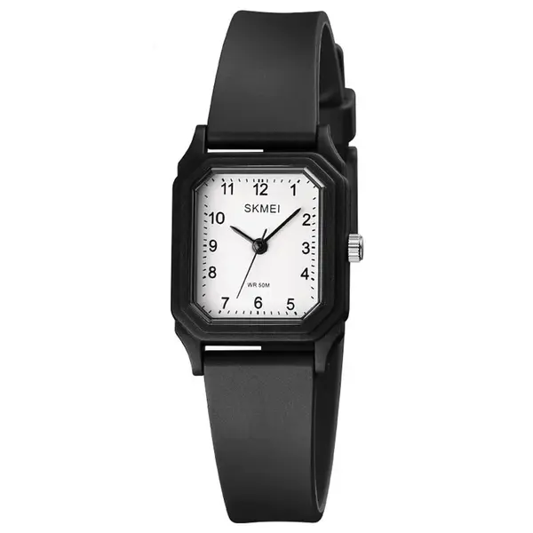 SKMEI 1651 Slim Analog Silicone Strap Casual Men's Watch – Dial Color: White, Strap Color: Black – View 1