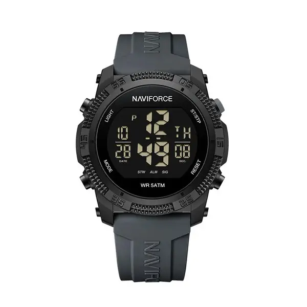 NAVIFORCE NF7104 Luminous Silicone Digital Acrylic Men's Watch  – Dial Color: Black, Strap Color: Grey – View 1
