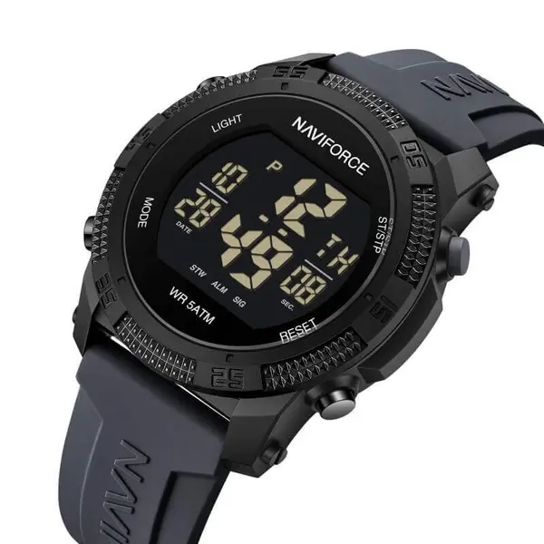 NAVIFORCE NF7104 Luminous Silicone Digital Acrylic Men's Watch  – Dial Color: Black, Strap Color: Grey – View 3