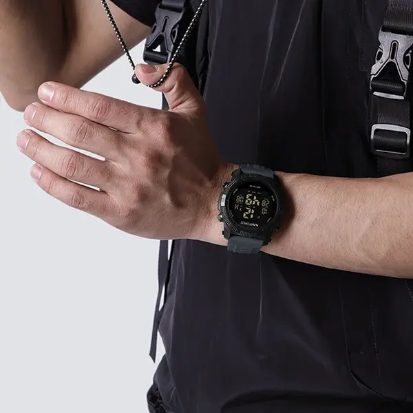 NAVIFORCE NF7104 Luminous Silicone Digital Acrylic Men's Watch  – Dial Color: Black, Strap Color: Grey – View 4