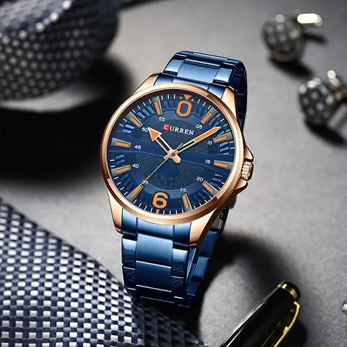 Curren 8389 High Quality Stainless Steel Quartz Analog Fashion Men's Watch – Dial Color: Blue, Strap Color: Blue – View 4