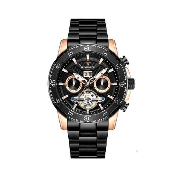 NAVIFORCE NF1001 Luxury Casual Mechanical Watch – Dial Color: Black, Strap Color: Black – View 1