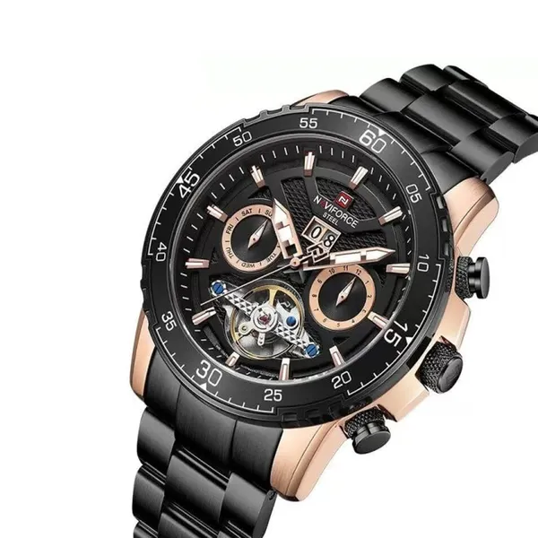 NAVIFORCE NF1001 Luxury Casual Mechanical Watch – Dial Color: Black, Strap Color: Black – View 2