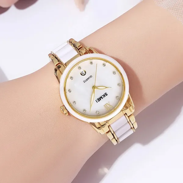Skmei 2175 Elegant Rhinestone Dial Stainless Steel Women's Watch – Dial Color: Silver, Strap Color: Gold – View 4