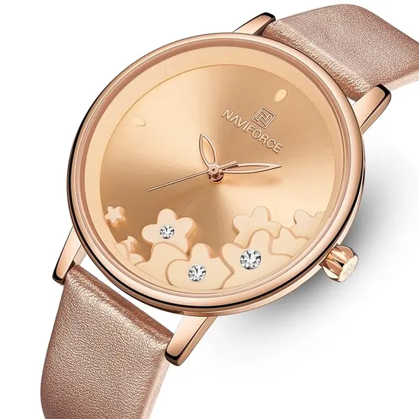 NAVIFORCE NF5012 PU Leather Analog Watch For Women – Dial Color: Brown, Strap Color:  Brown  – View 2