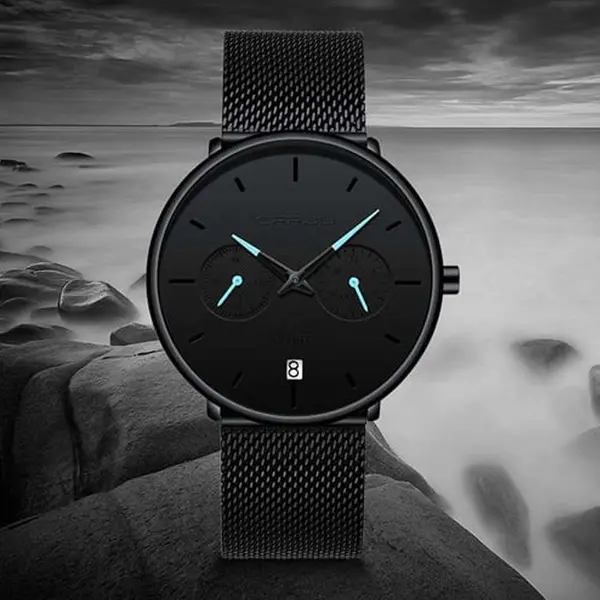 CRRJU 2162 Ultrathin Mesh Stainless Steel Band Business Fashion Men’s Watch – Dial Color: Black, Strap Color: Blue – View 2