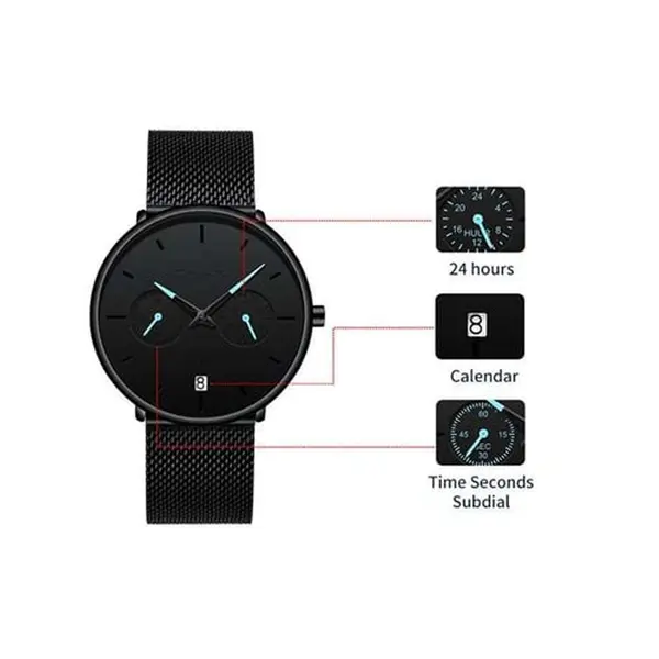 CRRJU 2162 Ultrathin Mesh Stainless Steel Band Business Fashion Men’s Watch – Dial Color: Black, Strap Color: Blue – View 3