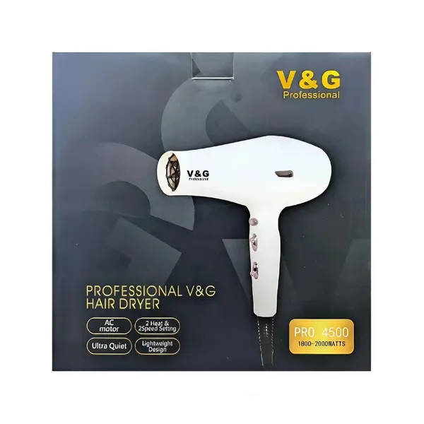 V&G PRO 4500 Professional Hair Dryer 2000 Watts – Color: White – View 1