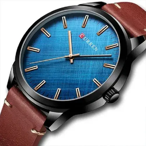 Curren 8386 Genuine Leather Strap Quartz Analog Fashion Men’s Watch – Dial Color: Blue, Strap Color: Rose – View 3