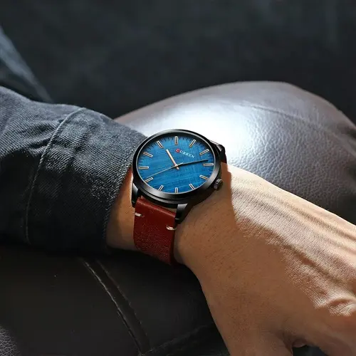 Curren 8386 Genuine Leather Strap Quartz Analog Fashion Men’s Watch – Dial Color: Blue, Strap Color: Rose – View 5