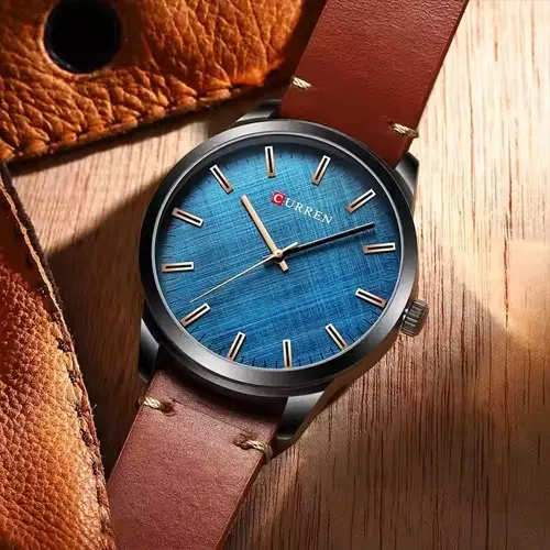 Curren 8386 Genuine Leather Strap Quartz Analog Fashion Men’s Watch – Dial Color: Blue, Strap Color: Rose – View 6
