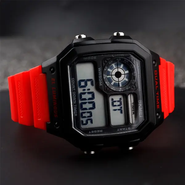 SKMEI 1299 Digital Multifunctional Silicone Strap Sporty Men's Watch – Dial Color: Black, Strap Color: Red – View 5