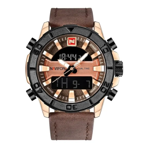 NAVIFORCE 9114 Waterproof Trendy Quartz Movement Men's Watch – Dial Color: Rose, Strap Color: Brown – View 1