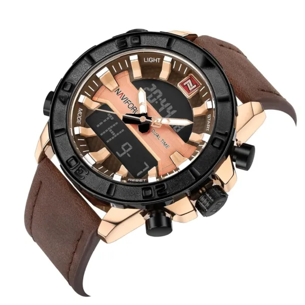 NAVIFORCE 9114 Waterproof Trendy Quartz Movement Men's Watch – Dial Color: Rose, Strap Color: Brown – View 2