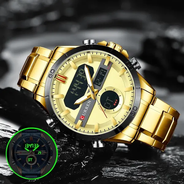 Curren 8384 Stainless Steel Dual Movement Men's Watch – Dial Color: Gold, Strap Color: Gold – View 3