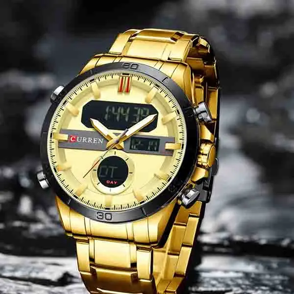Curren 8384 Stainless Steel Dual Movement Men's Watch – Dial Color: Gold, Strap Color: Gold – View 2