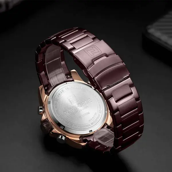 Naviforce NF9163 Stainless Steel Dual Movement Military Sport Men's Watch – Dial Color: Rose Gold, Strap Color: Maroon – View 3