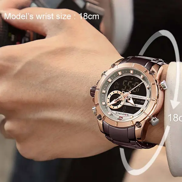 Naviforce NF9163 Stainless Steel Dual Movement Military Sport Men's Watch – Dial Color: Rose Gold, Strap Color: Maroon – View 4