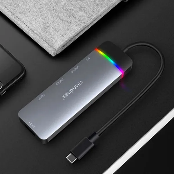 Yuanxin X-32036 6 in 1 Type-C RGB Hub – View 3