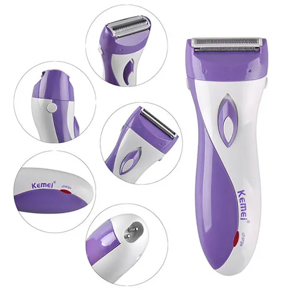 Kemei KM-3018 Rechargeable Stainless Steel Blade Lady Epilator – Color: Purple – View 3