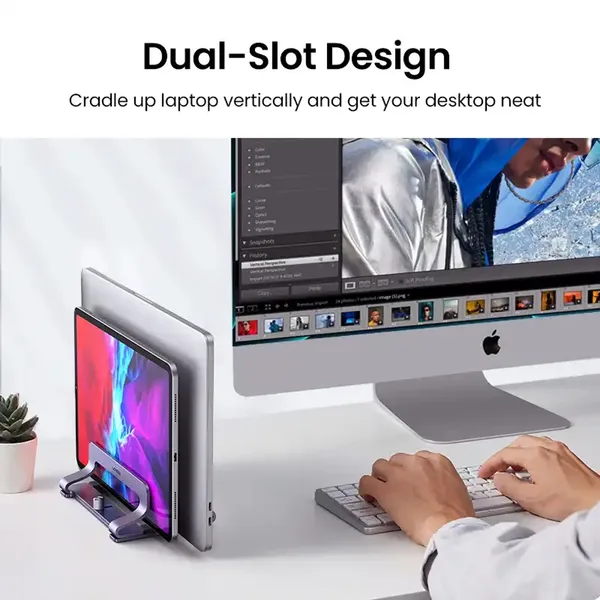 UGREEN LP258 Vertical Dual Slot Ergonomic Design Laptop Stand – View 4