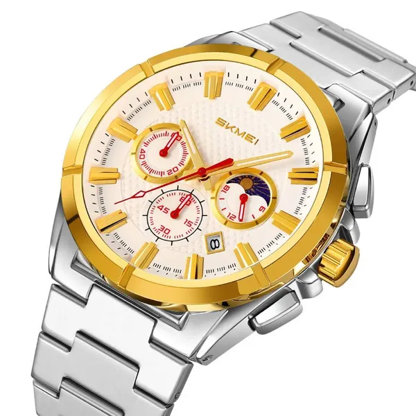 SKMEI 9355 Waterproof Business Luxury Brand Fashion Men's Watch – Dial Color: Yellow, Strap Color: Silver – View 2