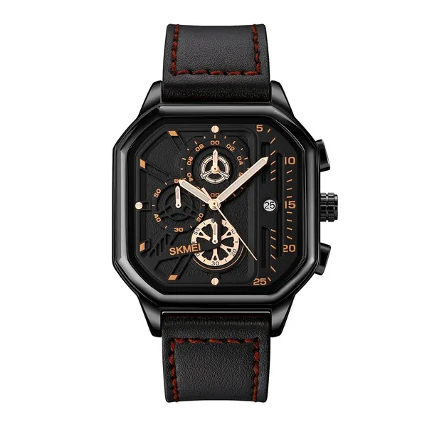 SKMEI 1963 Waterproof Quartz Chronograph Men's Watch – Dial Color: Gold, Strap Color: Black – View 1