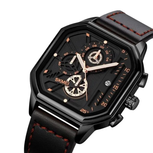 SKMEI 1963 Waterproof Quartz Chronograph Men's Watch – Dial Color: Gold, Strap Color: Black – View 2