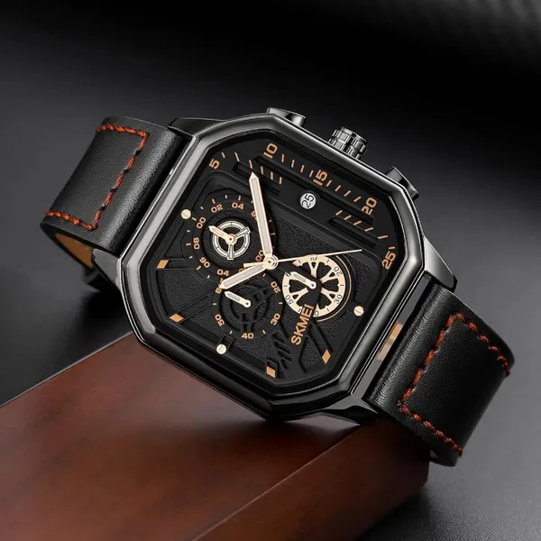 SKMEI 1963 Waterproof Quartz Chronograph Men's Watch – Dial Color: Gold, Strap Color: Black – View 4