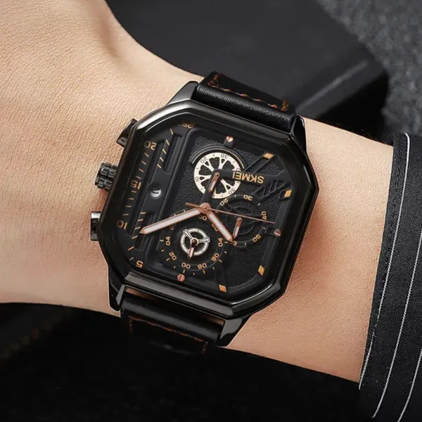 SKMEI 1963 Waterproof Quartz Chronograph Men's Watch – Dial Color: Gold, Strap Color: Black – View 5