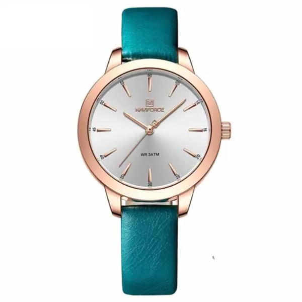 NAVIFORCE 5024 Casual PU Leather Waterproof Quartz Women's Watch – Dial Color: Rose, Strap Color: Blue – View 1
