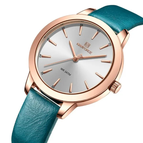 NAVIFORCE 5024 Casual PU Leather Waterproof Quartz Women's Watch – Dial Color: Rose, Strap Color: Blue – View 2