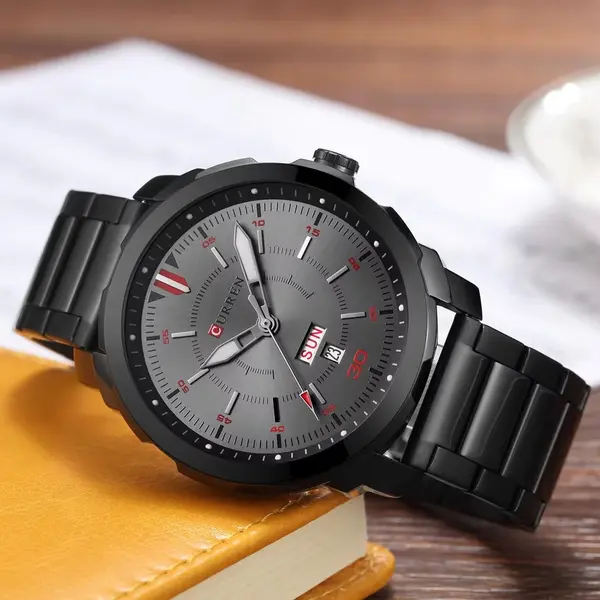 Curren 8266 Luxury Stainless Steel Quartz Fashion Men's Watch – Dial Color: Black, Strap Color: Black – View 2