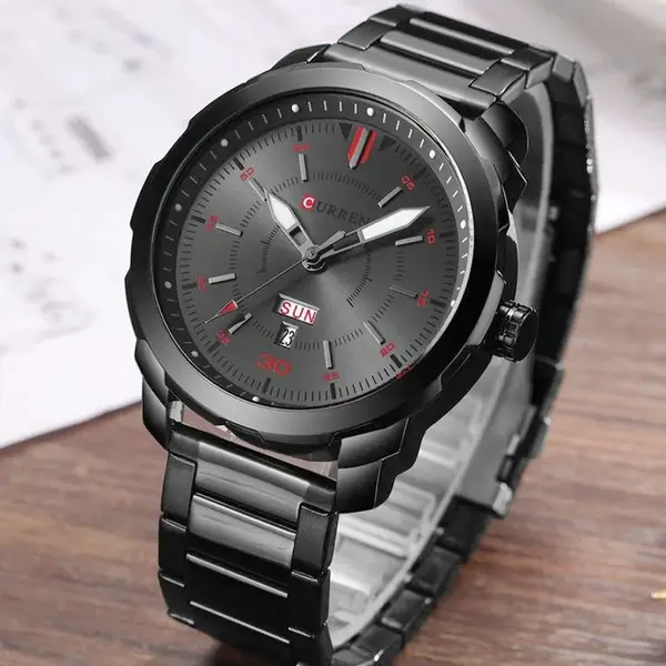 Curren 8266 Luxury Stainless Steel Quartz Fashion Men's Watch – Dial Color: Black, Strap Color: Black – View 3