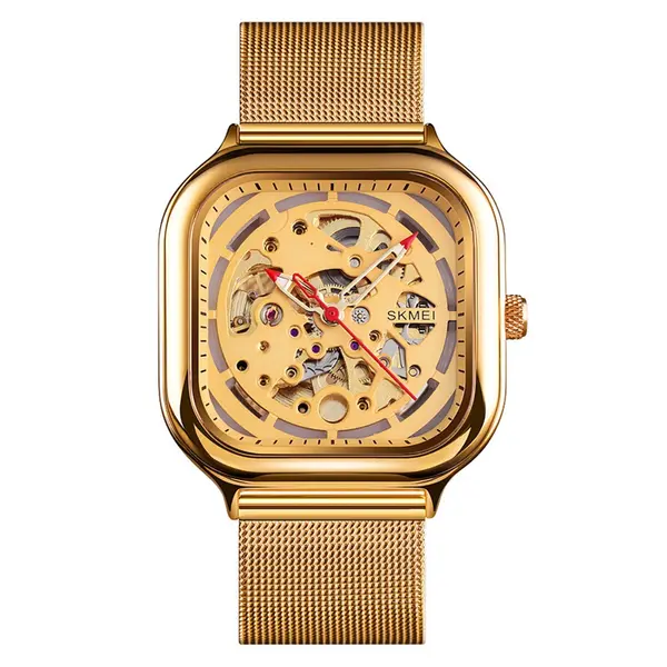 SKMEI 9184 Automatic Mechanical Stainless Steel Men's Watch – Dial Color: Gold, Strap Color: Gold  – View 1