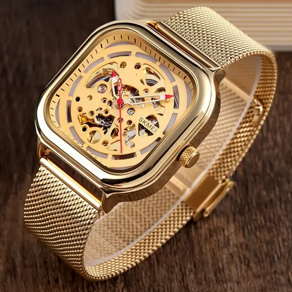 SKMEI 9184 Automatic Mechanical Stainless Steel Men's Watch – Dial Color: Gold, Strap Color: Gold  – View 3