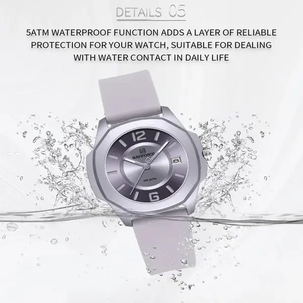 NAVIFORCE NF7107 5ATM Waterproof Stylish Women’s Luminous Sports Watch – Dial Color: Silver, Strap Color: Silver – View 3
