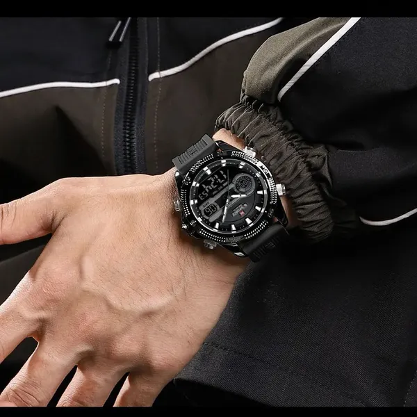 Naviforce 9223 Stainless Steel Dual Movement Military Sport Men's Watch – Dial Color: Black, Strap Color: Black – View 2
