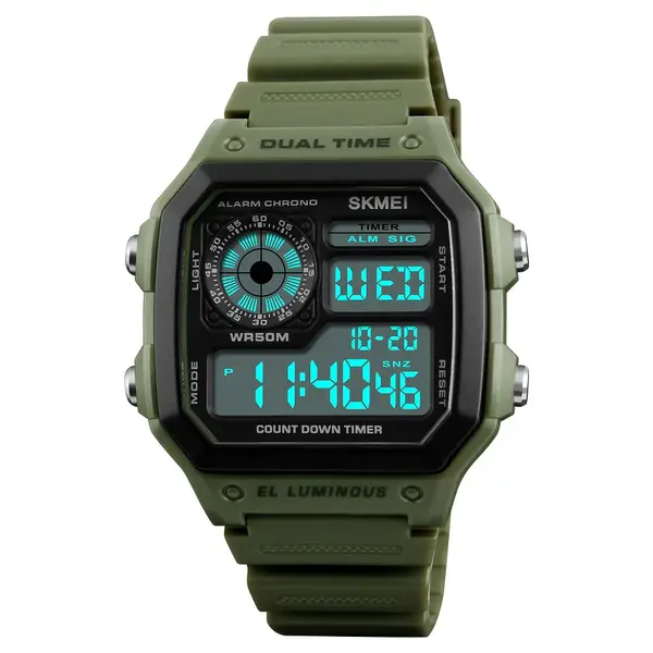 SKMEI 1299 Digital Multifunctional Silicone Strap Sporty Men's Watch – Dial Color: Black, Strap Color: Green  – View 2