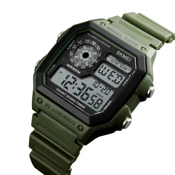 SKMEI 1299 Digital Multifunctional Silicone Strap Sporty Men's Watch – Dial Color: Black, Strap Color: Green  – View 3