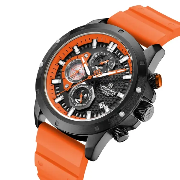 NAVIFORCE NF8036  Luxury Military Sports Quartz Analog Men's Watch  – Dial Color: Black, Strap Color: Orange – View 3