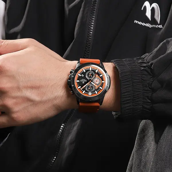 NAVIFORCE NF8036  Luxury Military Sports Quartz Analog Men's Watch  – Dial Color: Black, Strap Color: Orange – View 4