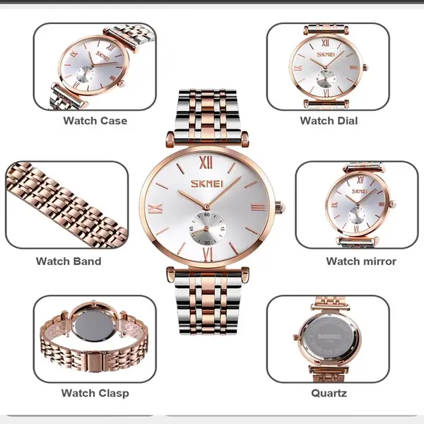 Skmei 9198 Stainless Luxury Quartz Women's Watch – Dial Color: White, Strap Color: Silver – View 4