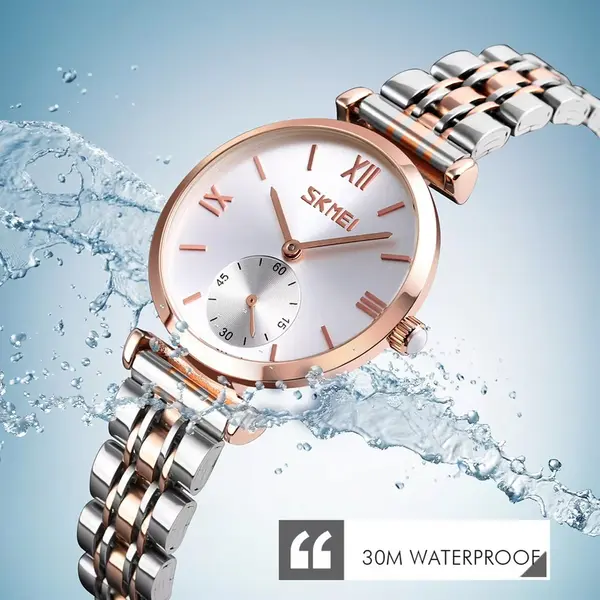 Skmei 9198 Stainless Luxury Quartz Women's Watch – Dial Color: White, Strap Color: Silver – View 3