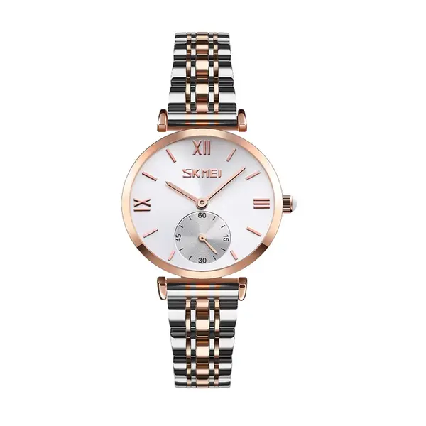 Skmei 9198 Stainless Luxury Quartz Women's Watch – Dial Color: White, Strap Color: Silver – View 1