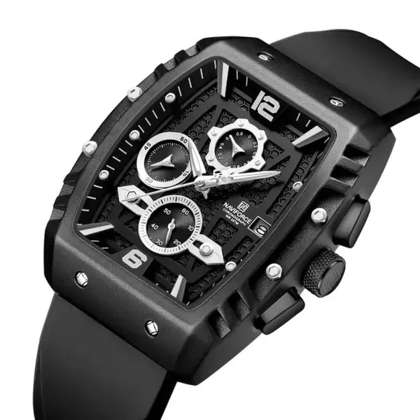 Naviforce NF8025 Quartz Silicone Chronograph Sports Men's Watch – Dial Color: Silver, Strap Color: Black – View 2
