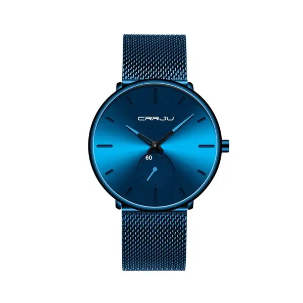 CRRJU 2150 Luxury Stainless Steel Slim Mesh Band Casual Men’s Watch – Dial Color: Blue, Strap Color: Blue – View 1