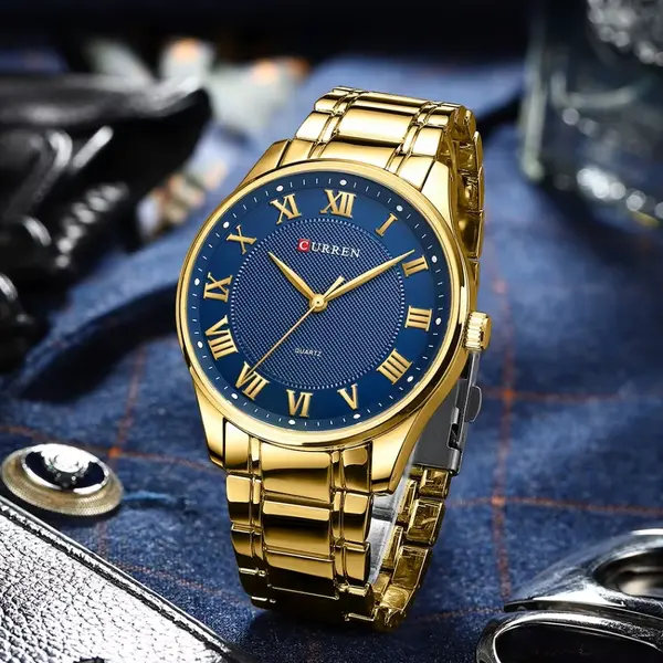 Curren 8407 High Quality Stainless Steel Waterproof Men's Watch – Dial Color: Blue Gold, Strap Color: Gold – View 4