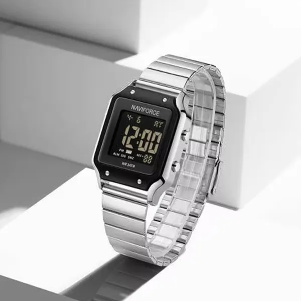 Naviforce NF5046 Stainless Steel Calorie Mileage Digital Sporty Women's Watch – Dial Color: Black, Strap Color: Silver – View 2